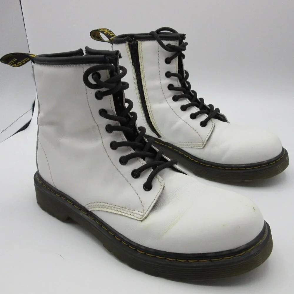 Dr. Martens Boots White 1460 Leather Lace Up Side Zip Punk Winter Kids 4 EU 36